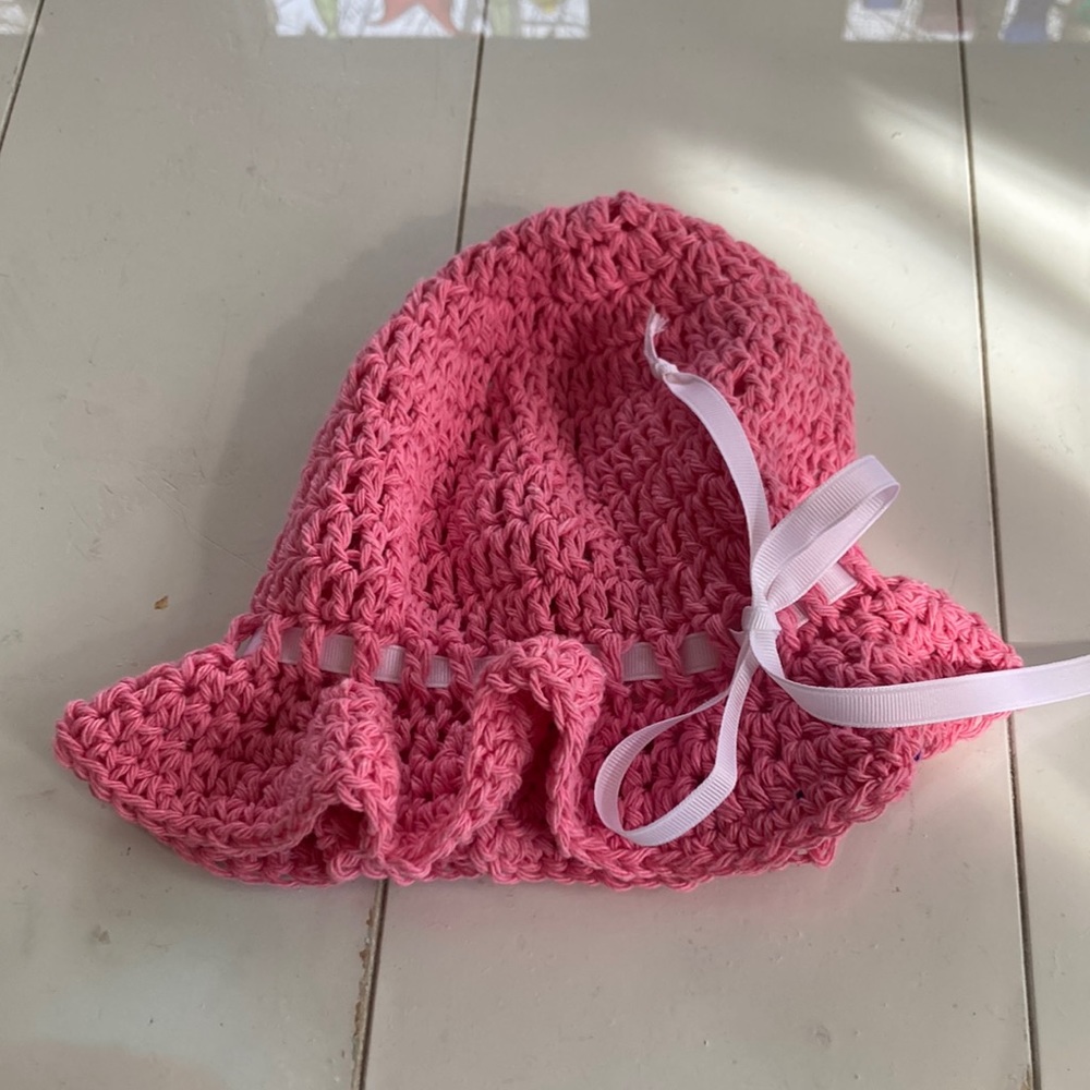 Pink Sunhat with White Ribbon